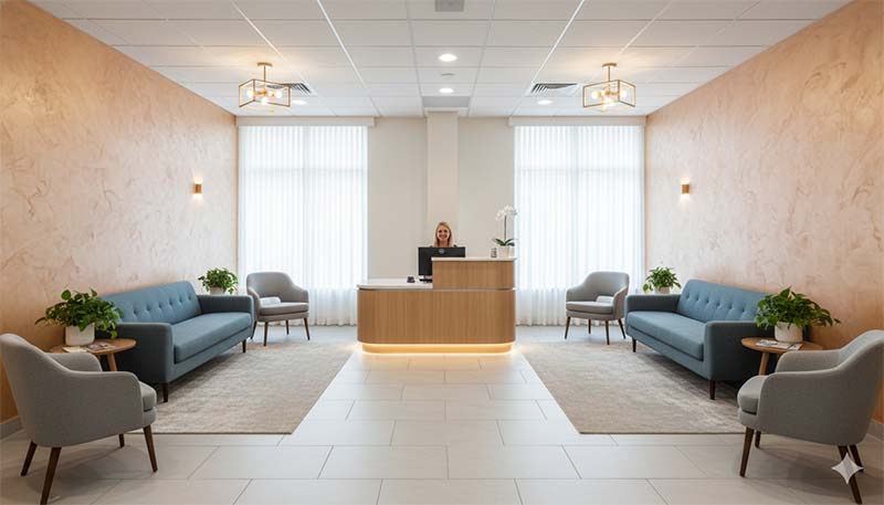 Office reception in lime plaster
