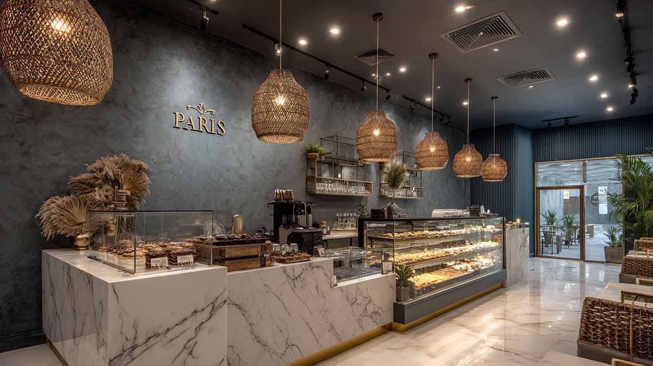 Patisserie in textured plaster