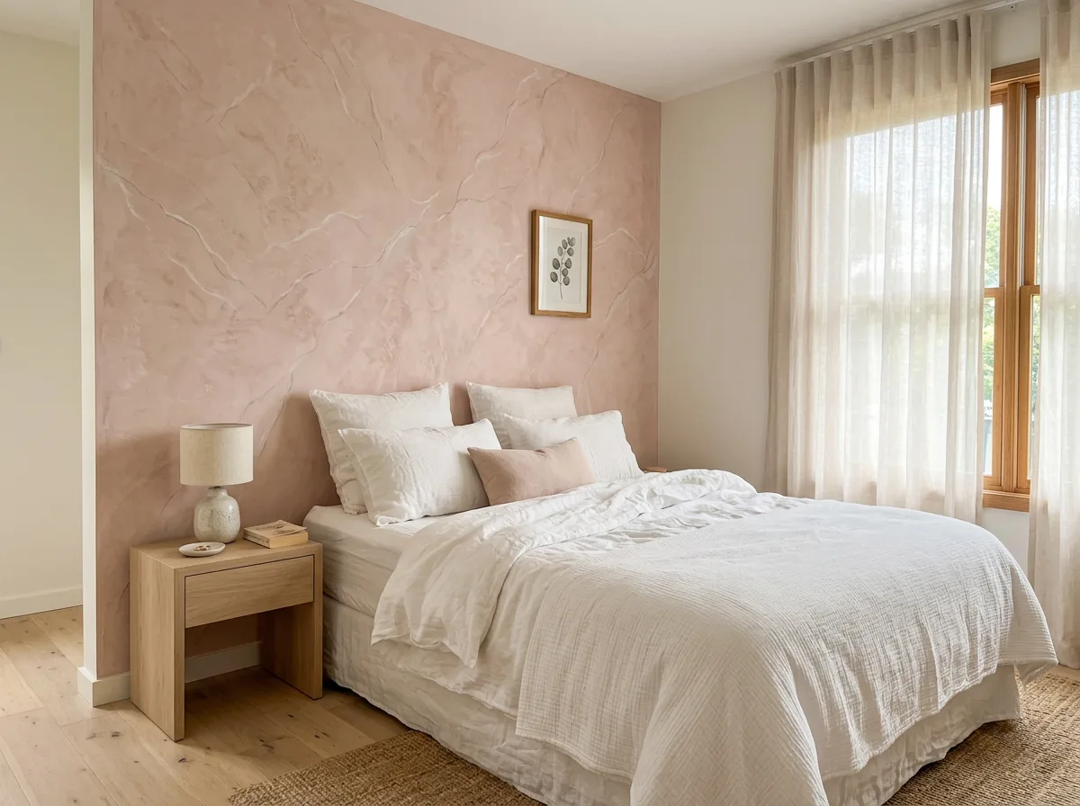 Bedroom in rosé marble plaster