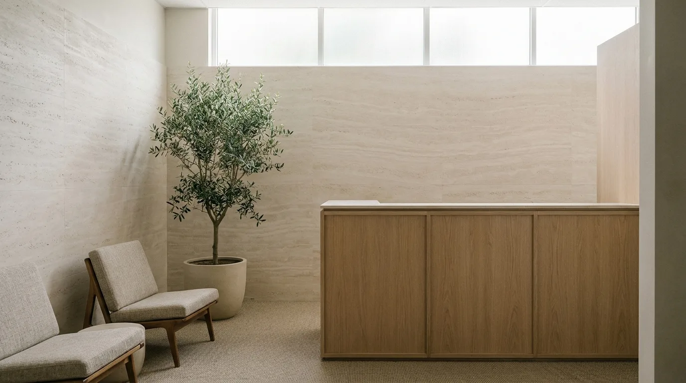 Reception in pale travertine