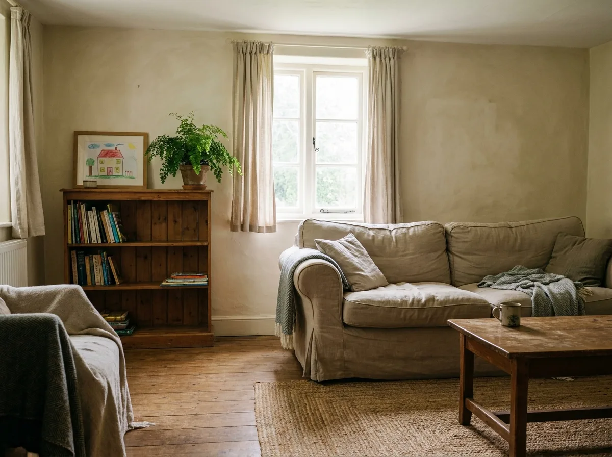Family room in ivory lime wash