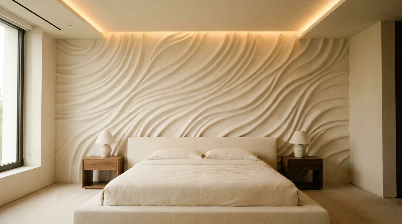 Sculpted drapery headboard wall