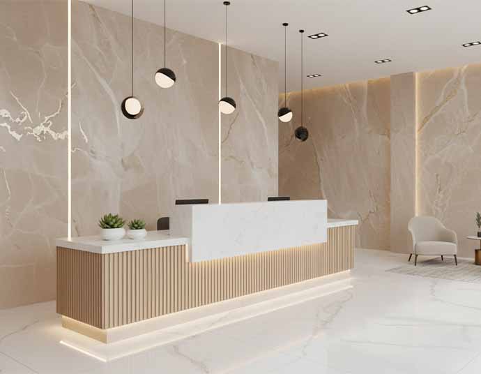 Reception in warm stone