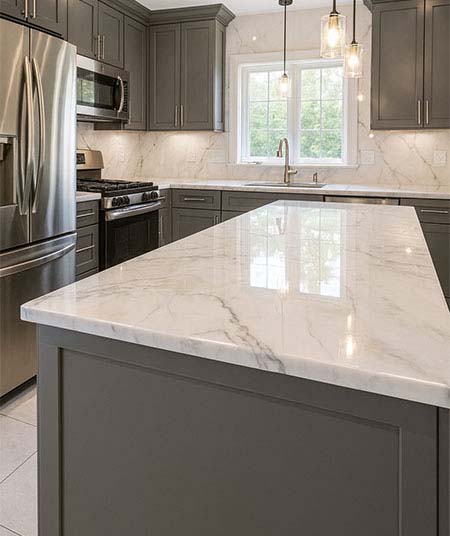 Calacatta marble-look kitchen island countertop