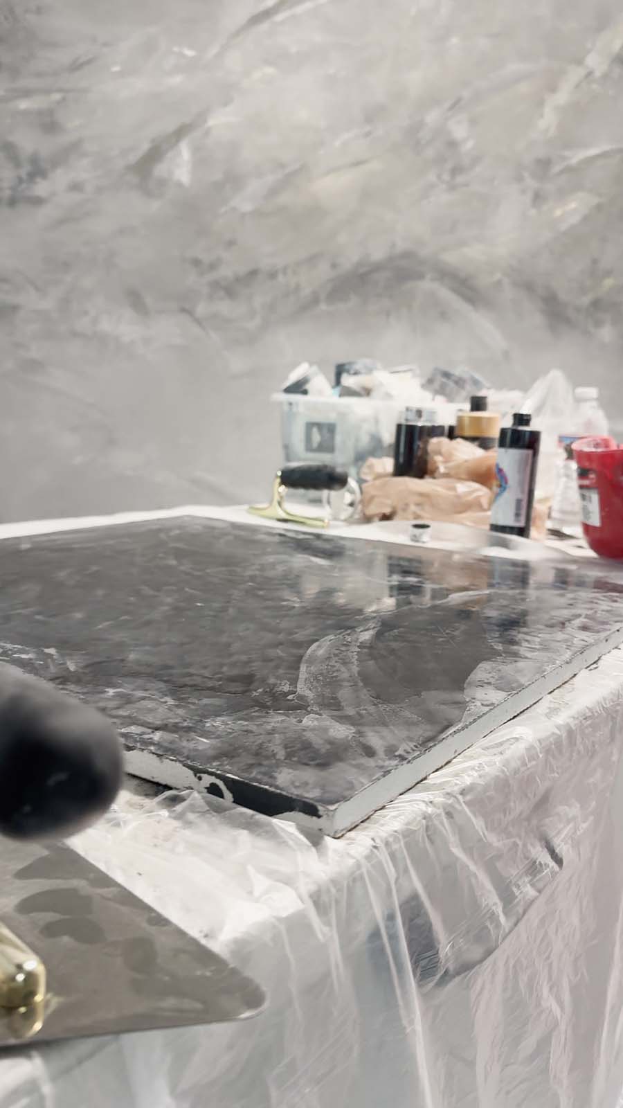 Hand-poured slab in the studio